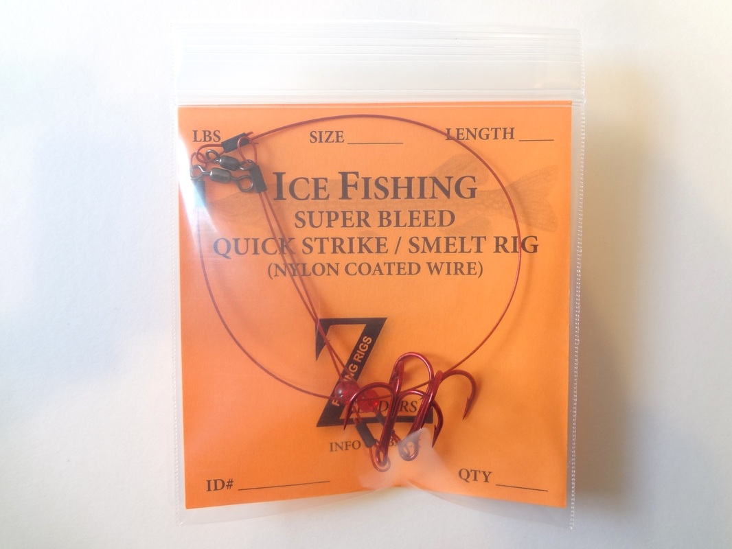 30# ICE FISHING BLEEDING QUICK STRIKE / SMELT RIG (3-Pack) Northern Pike  TIP UP